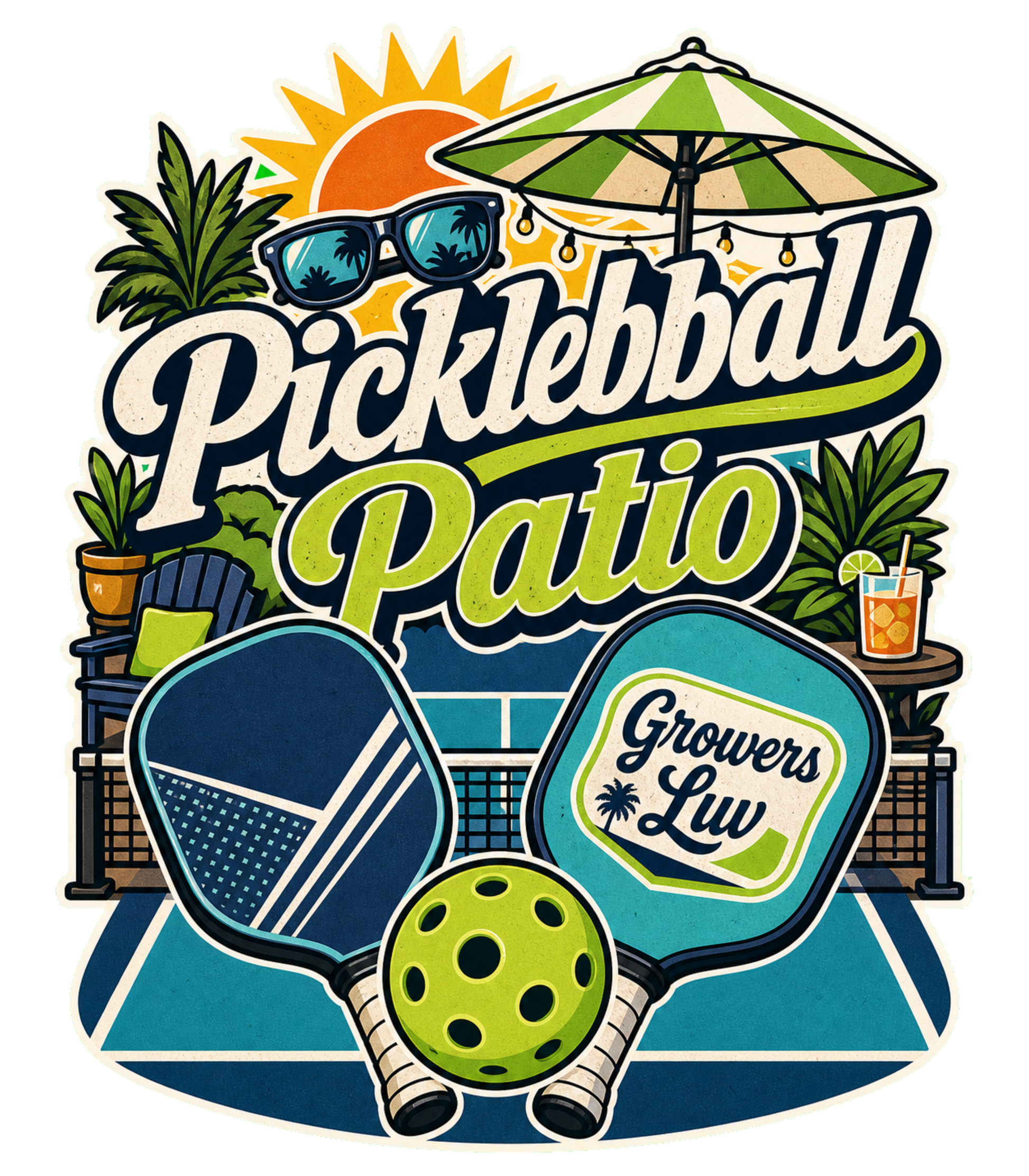 Pickleball Patio Men's Gildan Graphic Tee artwork detail