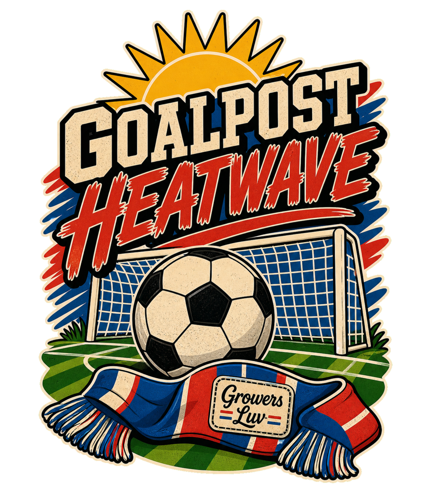 Goalpost Heatwave Men's Gildan Graphic Tee artwork detail