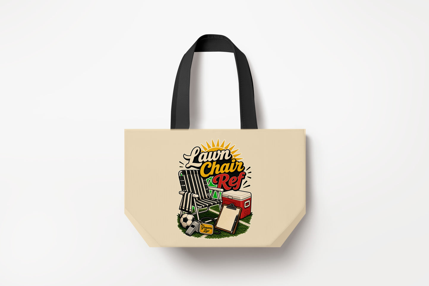 Lawn Chair Ref Large Natural Tote Bag product mockup on natural tote bag