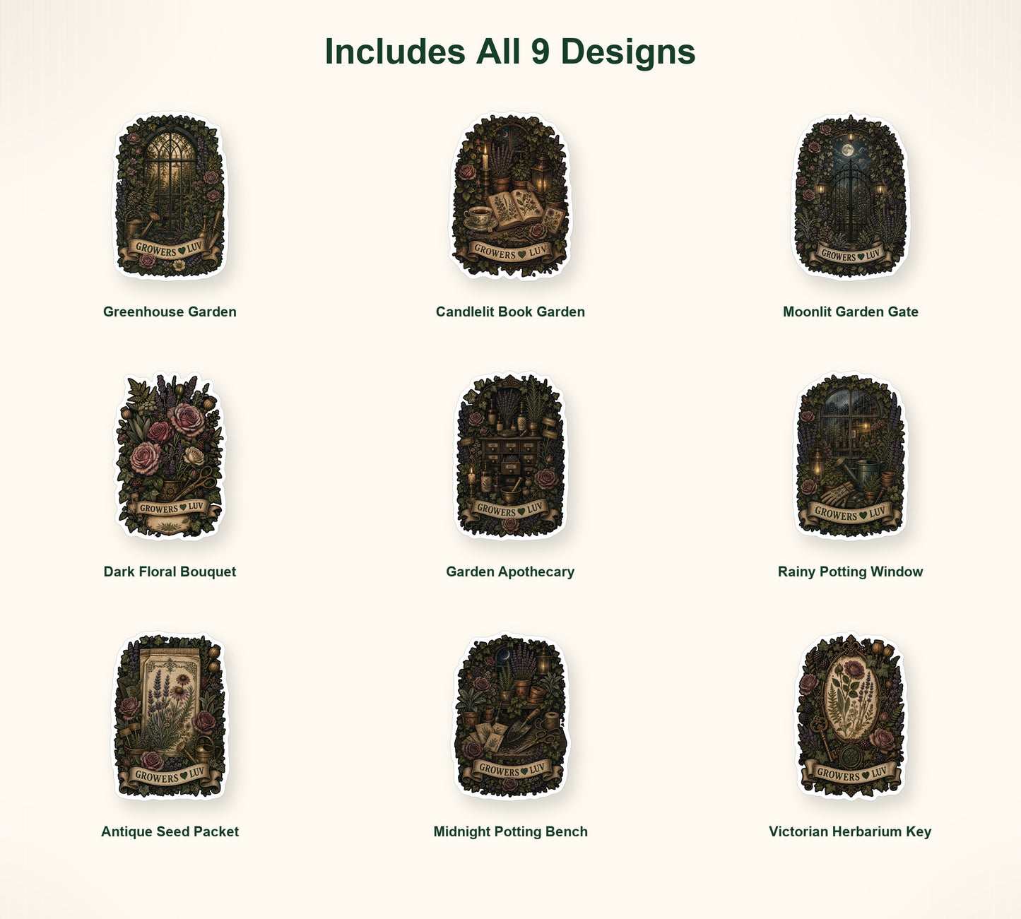 Dark Cottage Garden Sticker Pack - Set of 9 image 2
