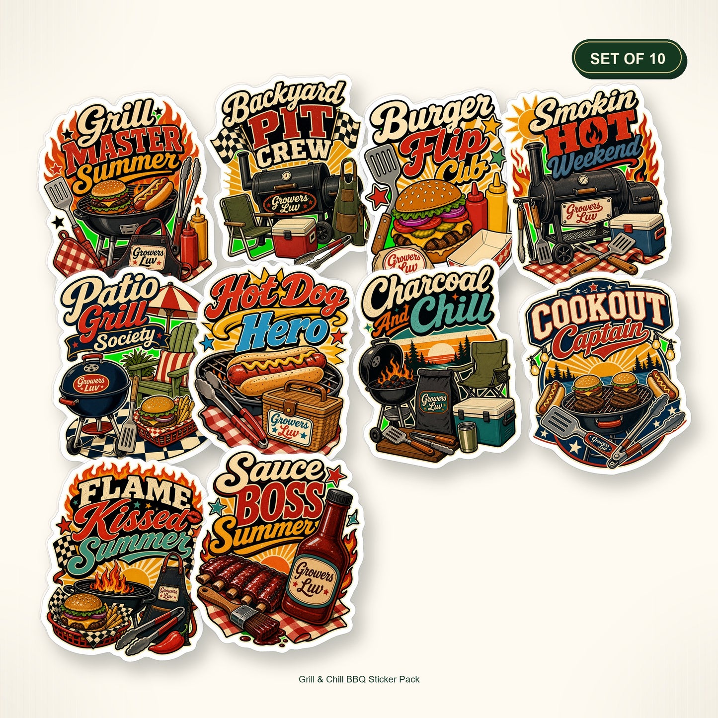 Grill & Chill BBQ Sticker Pack - Set of 10 bundle hero image