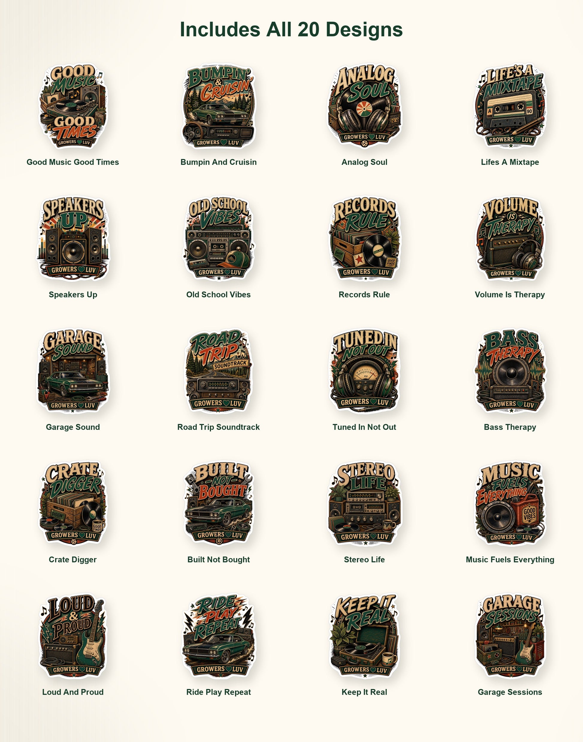 Music, Cars & Garage Sticker Pack - Set of 20 image 2