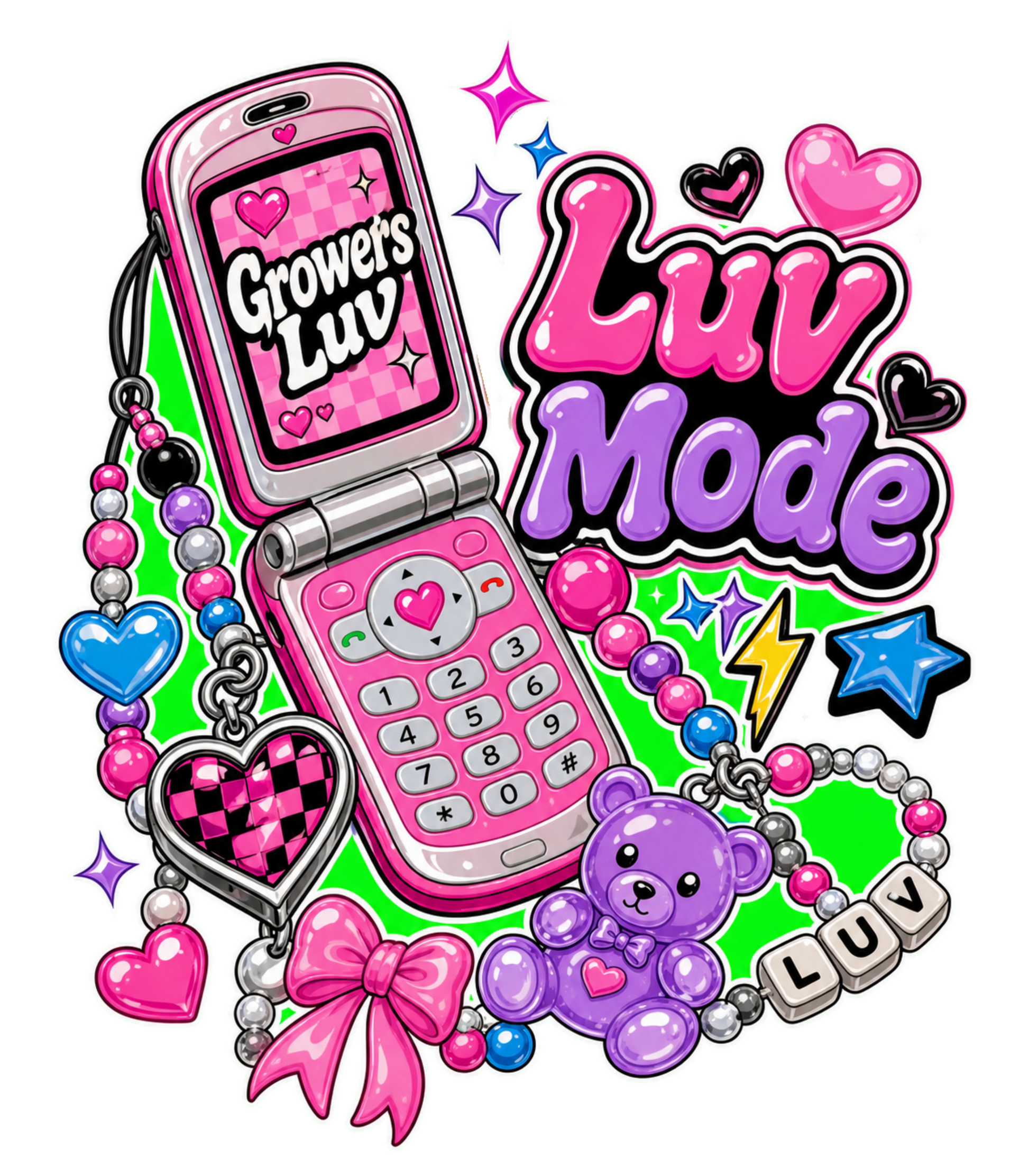Luv Mode Phone Youth Graphic Tee artwork detail