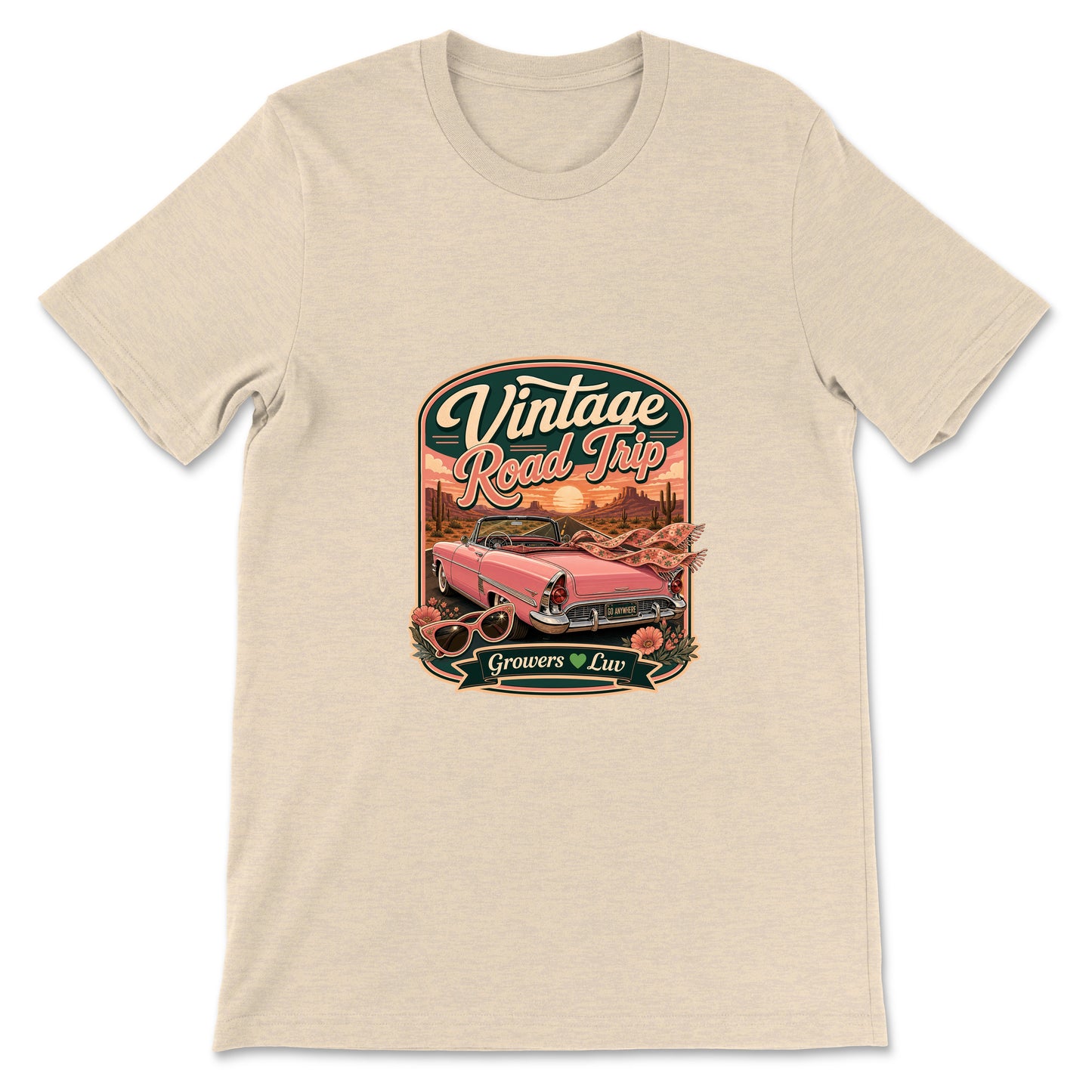 Vintage Road Trip Women's Bella Canvas Graphic Tee in Heather Dust