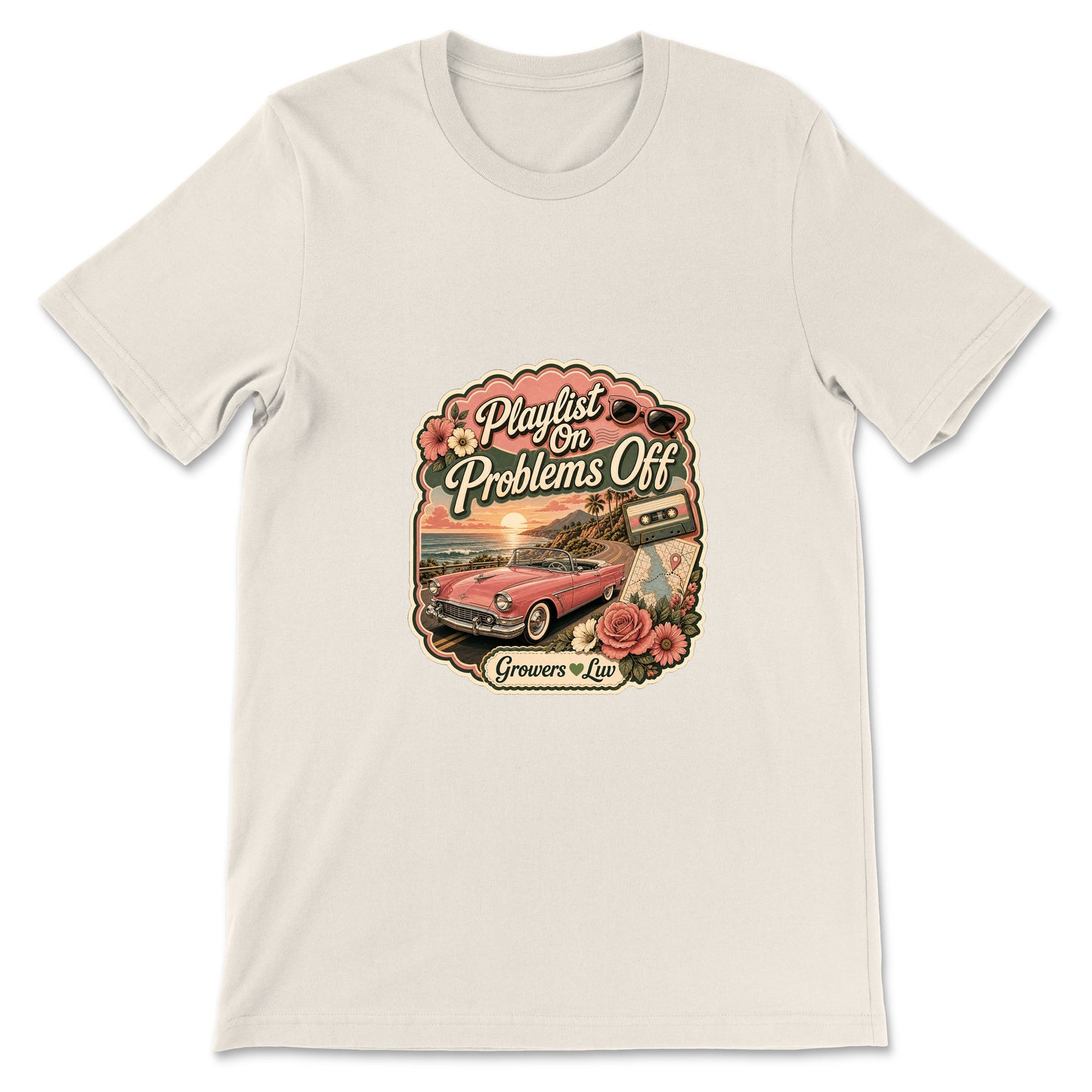 Playlist On Problems Off Women's Bella Canvas Graphic Tee in Natural