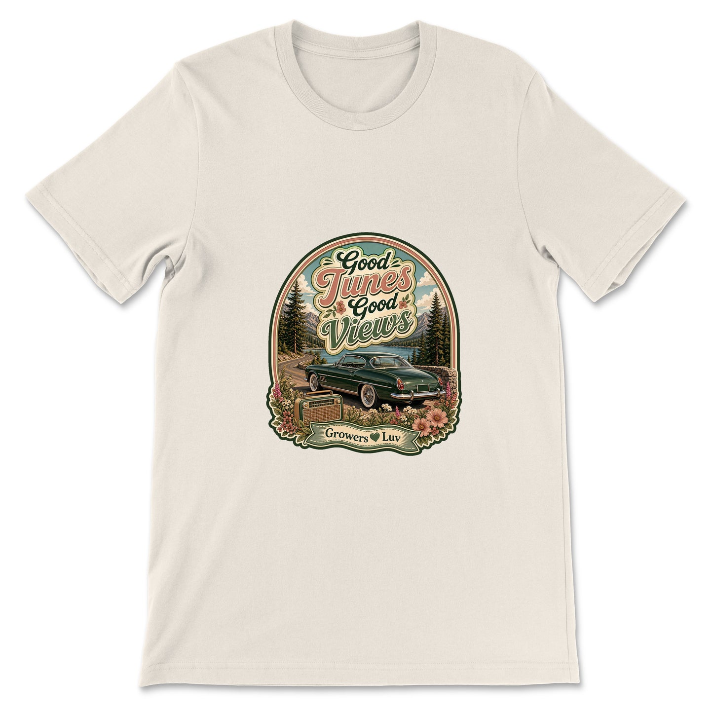 Good Tunes Good Views Women's Bella Canvas Graphic Tee in Natural