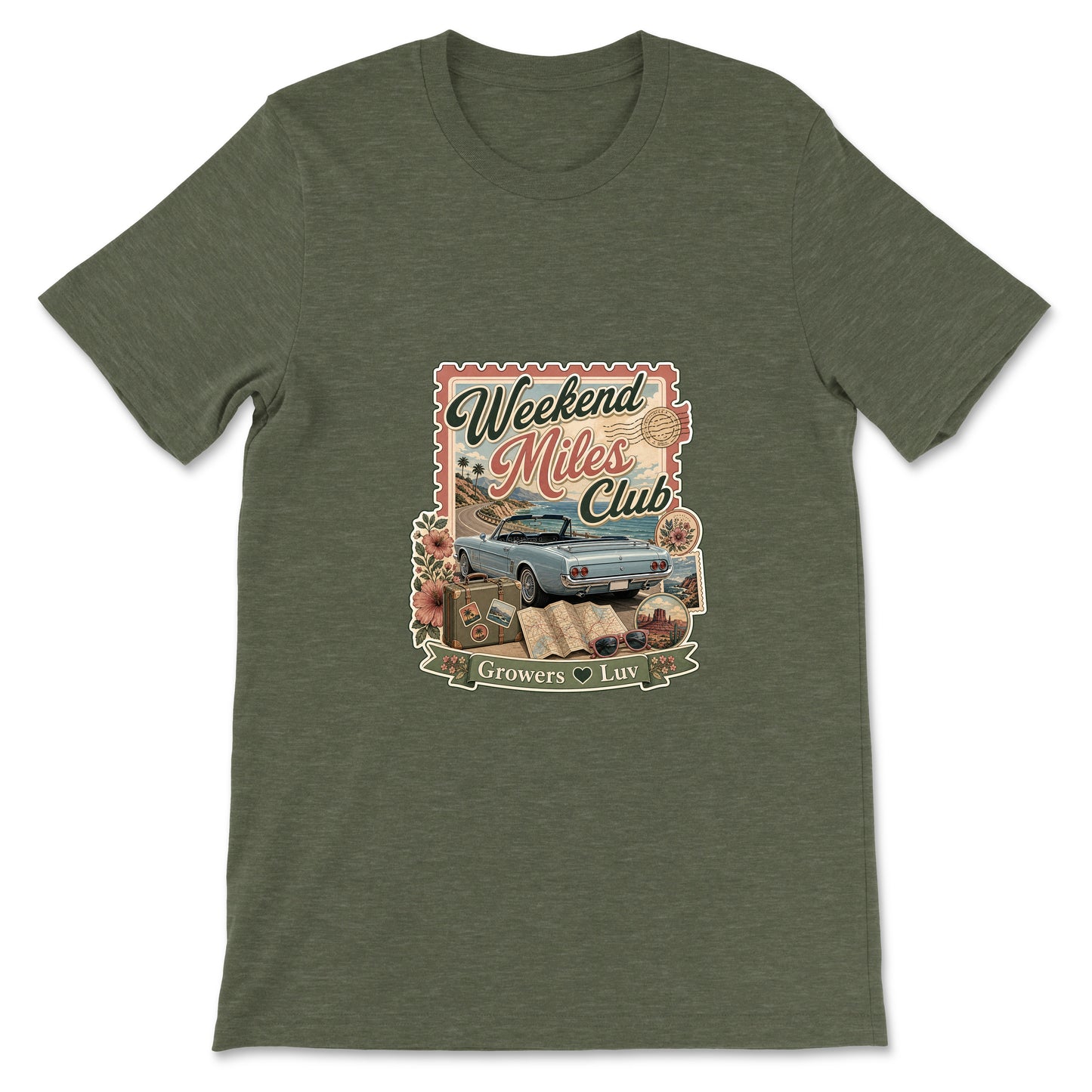 Weekend Miles Club Women's Bella Canvas Graphic Tee in Heather Military Green