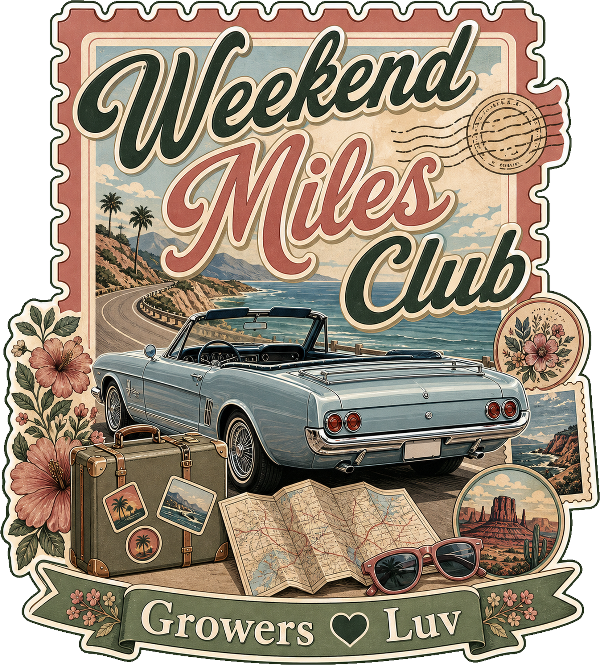 Weekend Miles Club Large Natural Tote Bag artwork detail