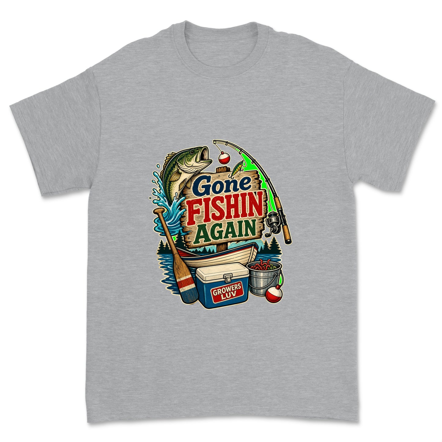 Gone Fishin Again Men's Gildan Graphic Tee in Sport Grey Heather