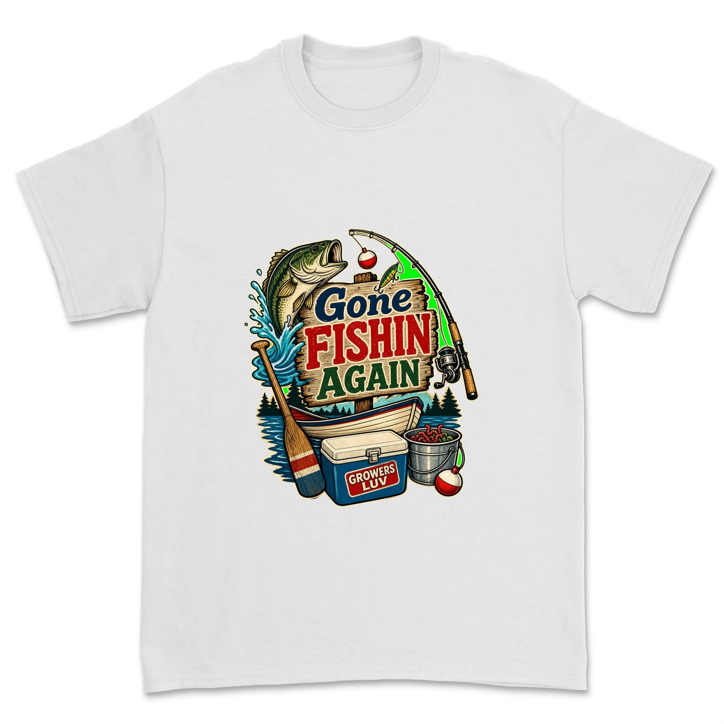 Gone Fishin Again Men's Gildan Graphic Tee in White