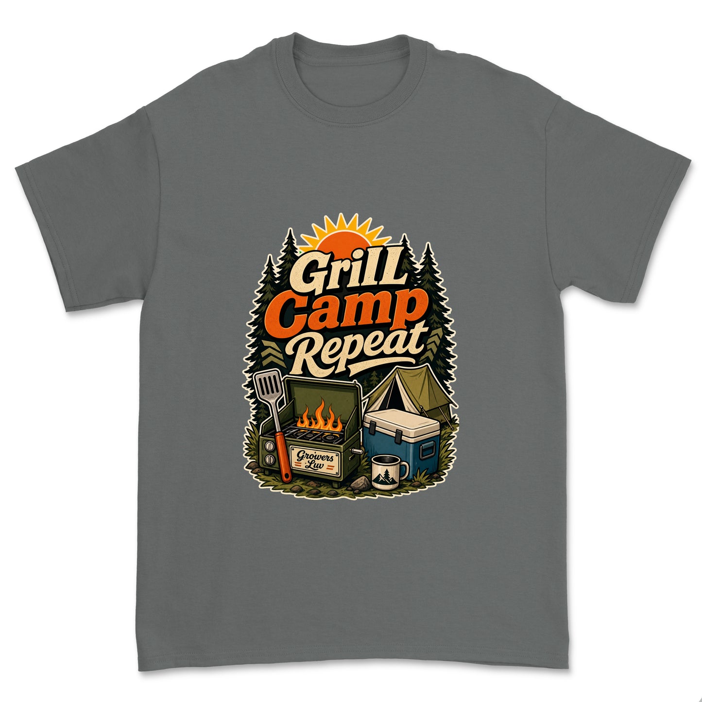 Grill Camp Repeat Men's Gildan Graphic Tee in Charcoal