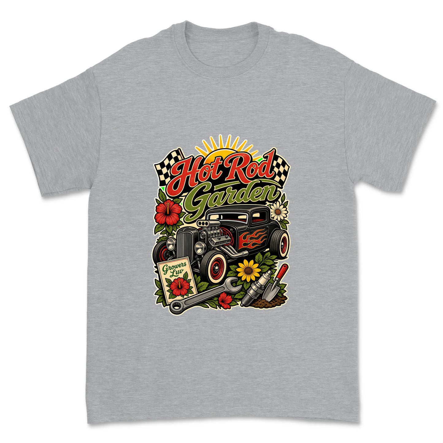 Hot Rod Garden Men's Gildan Graphic Tee in Sport Grey Heather