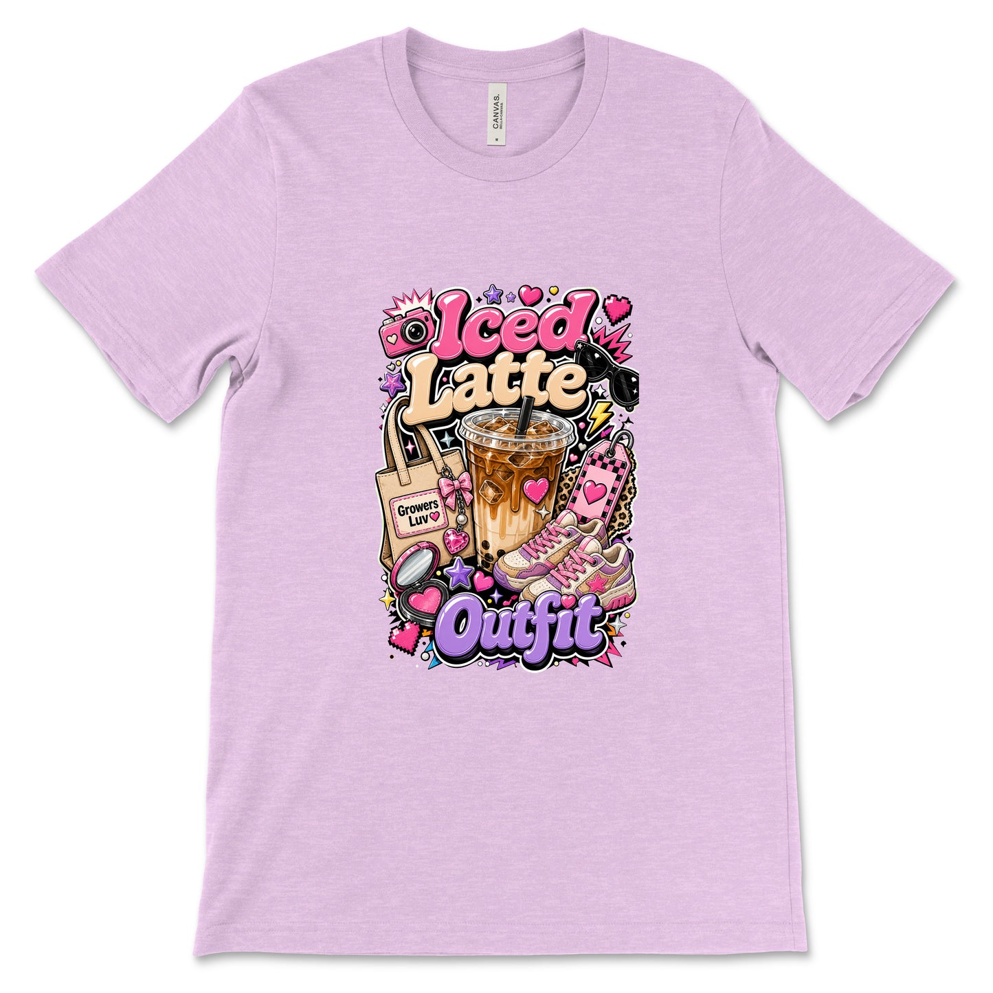 Iced Latte Outfit Women's Bella Canvas Graphic Tee in Heather Prism Lilac