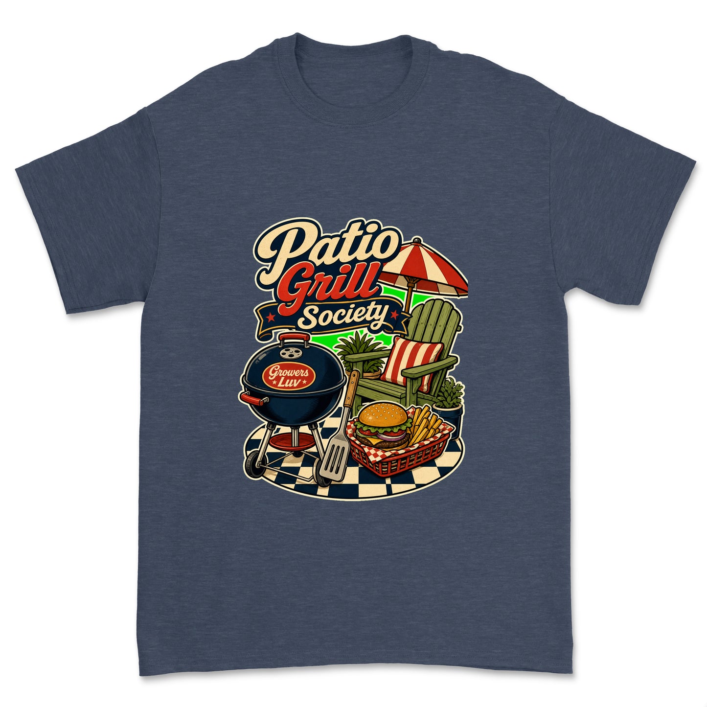 Patio Grill Society Men's Gildan Graphic Tee in Heather Navy