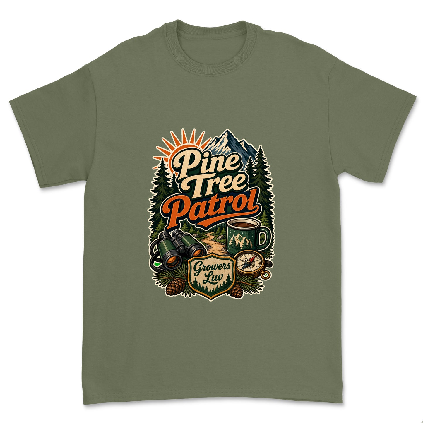 Pine Tree Patrol Men's Gildan Graphic Tee in Military Green