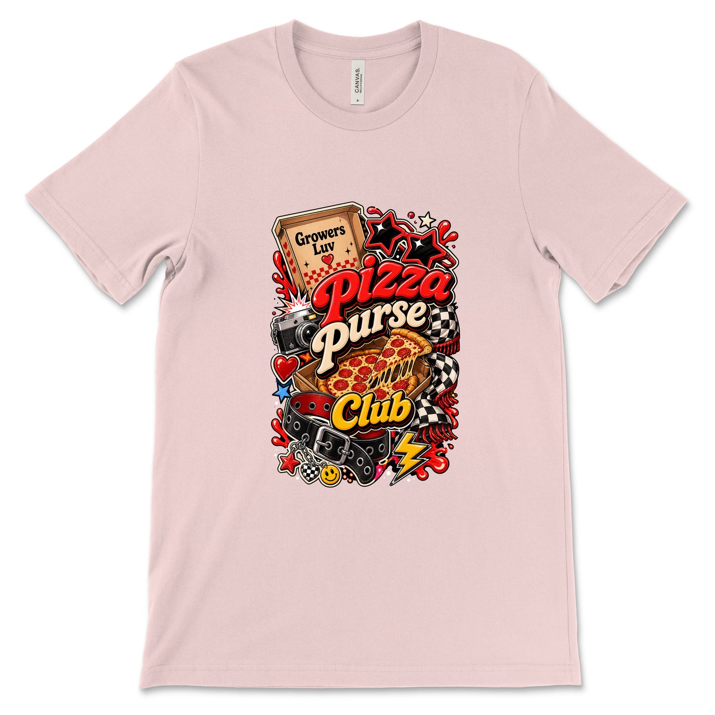 Pizza Purse Club Women's Bella Canvas Graphic Tee in Soft Pink