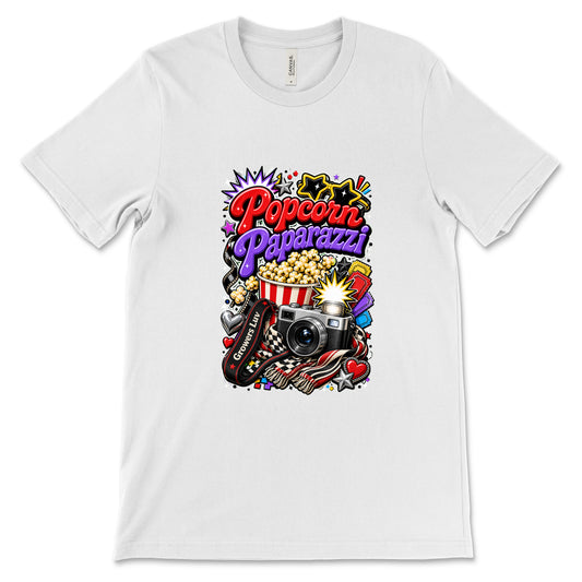 Popcorn Paparazzi Women's Bella Canvas Graphic Tee in White