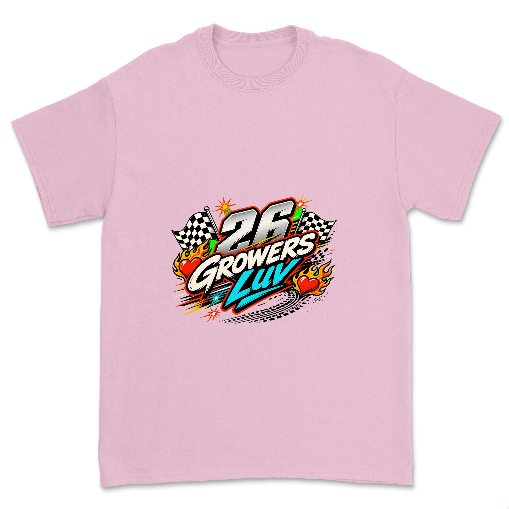 Racing Hearts Youth Graphic Tee in Light Pink