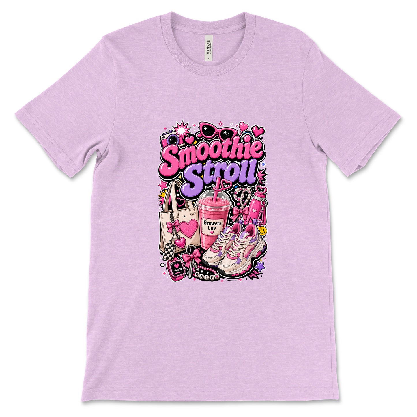 Smoothie Stroll Women's Bella Canvas Graphic Tee in Heather Prism Lilac