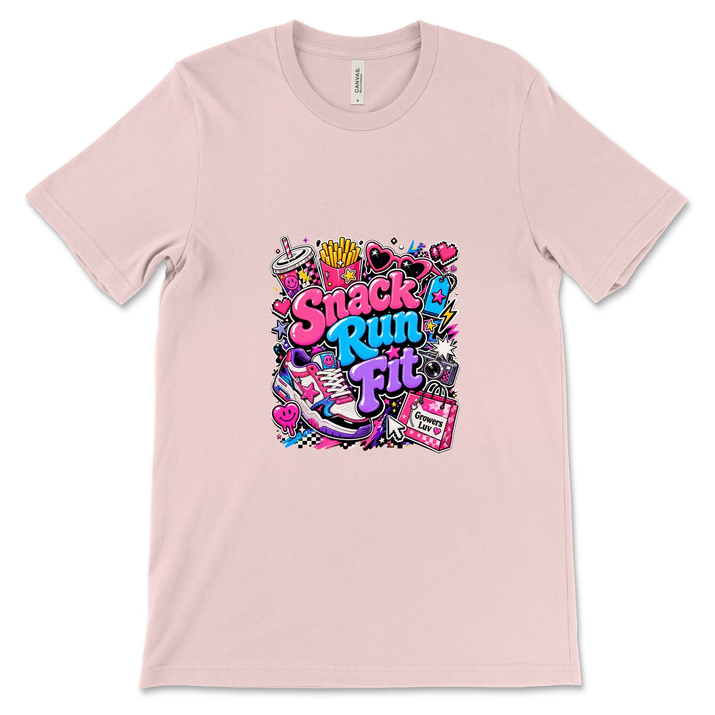 Snack Run Fit Women's Bella Canvas Graphic Tee in Soft Pink