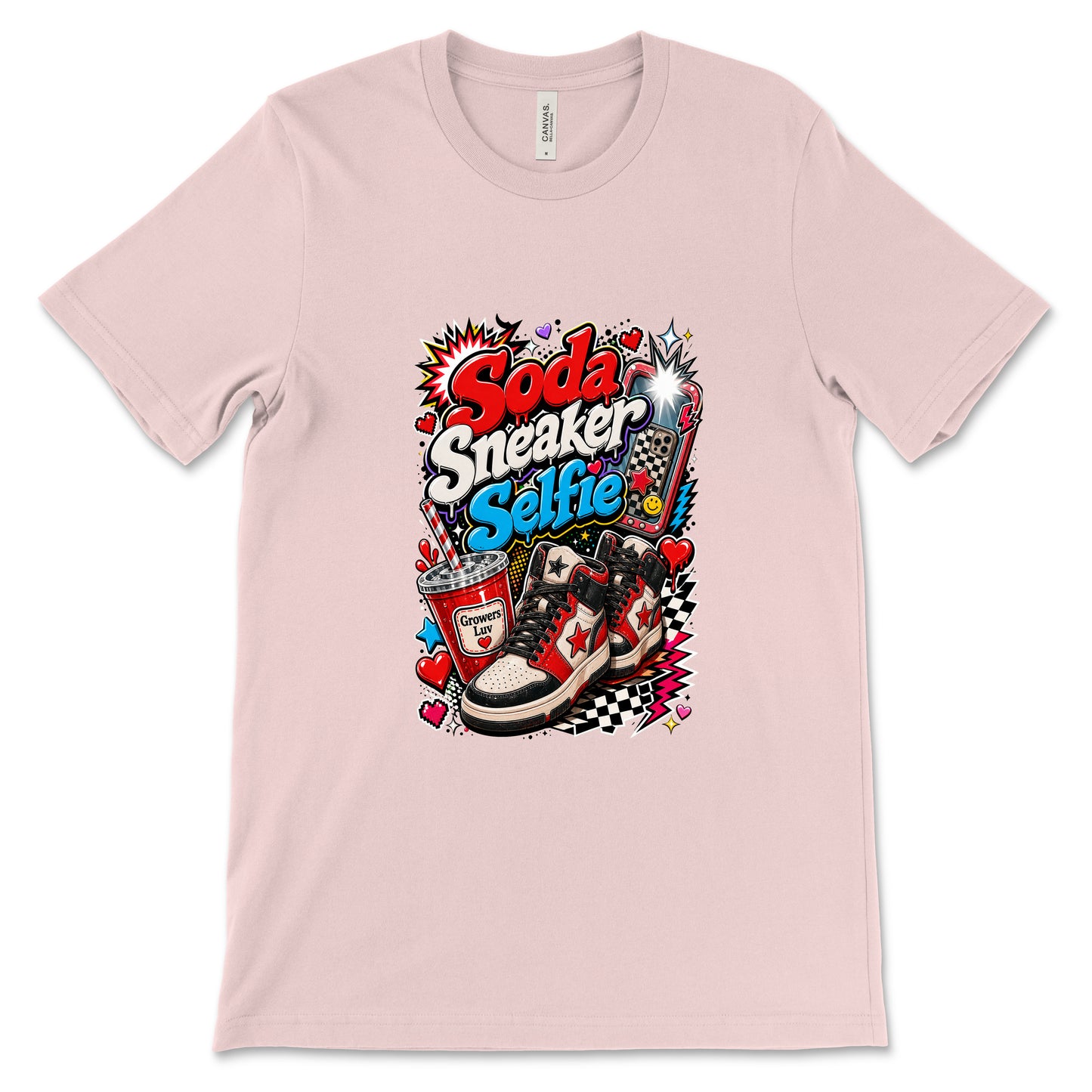 Soda Sneaker Selfie Women's Bella Canvas Graphic Tee in Soft Pink