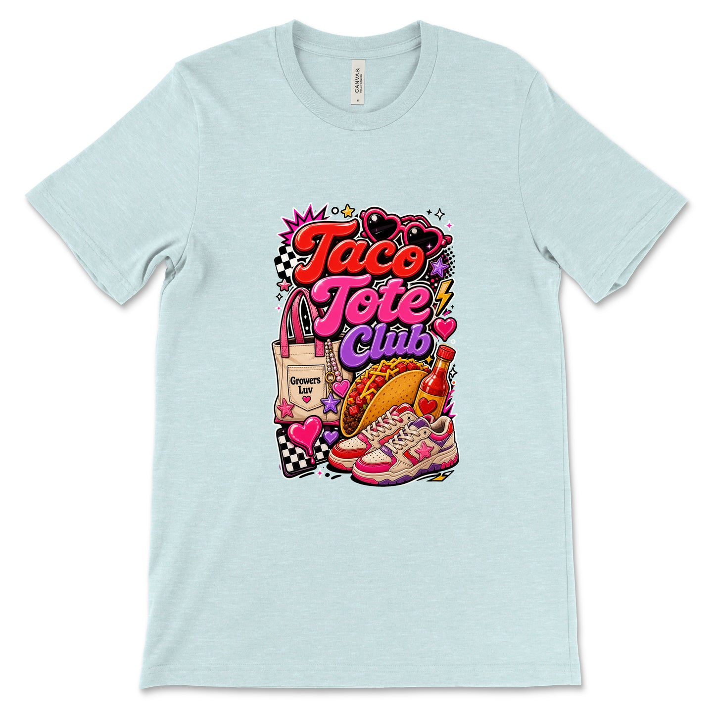 Taco Tote Club Women's Bella Canvas Graphic Tee in Heather Ice Blue