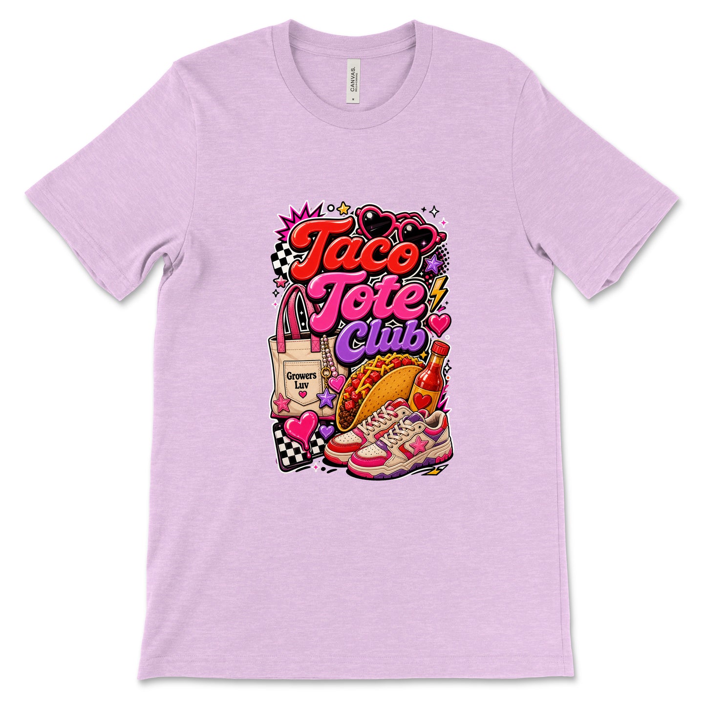 Taco Tote Club Women's Bella Canvas Graphic Tee in Heather Prism Lilac