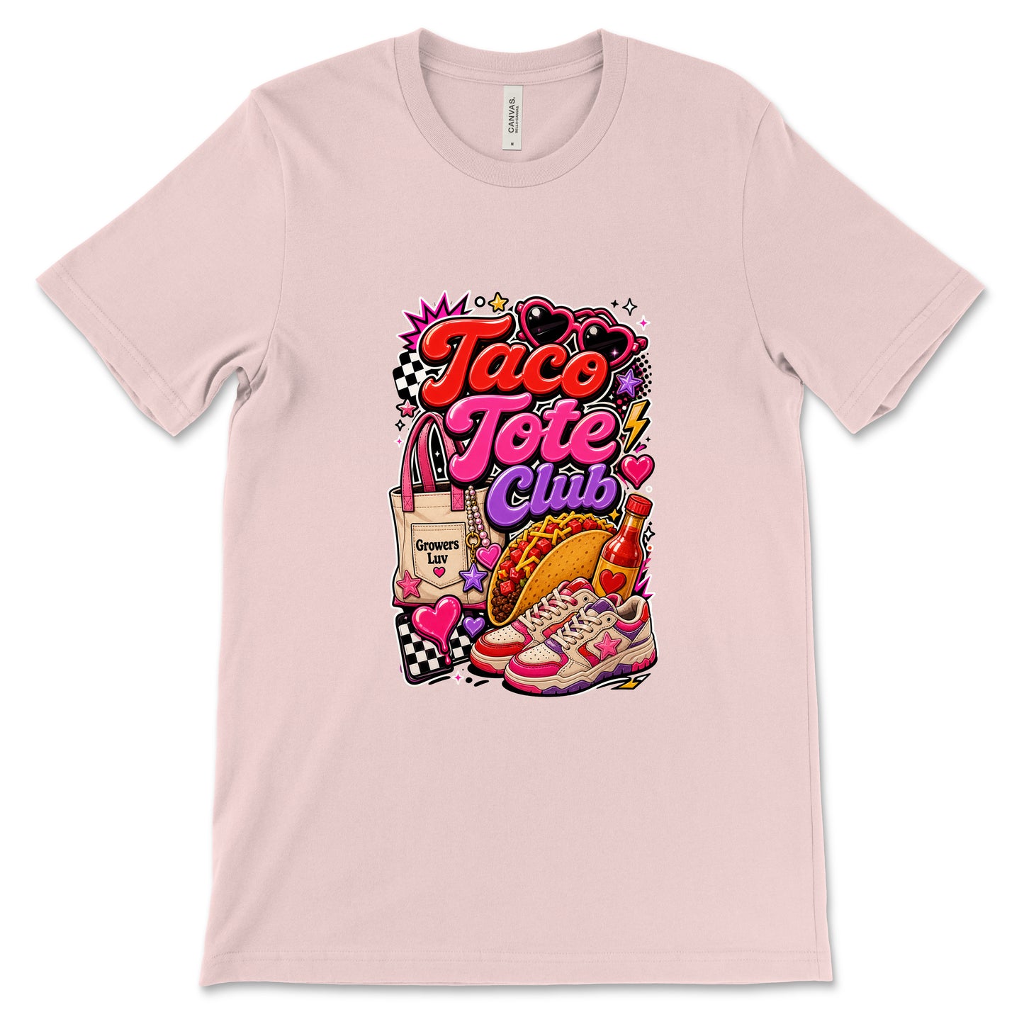 Taco Tote Club Women's Bella Canvas Graphic Tee in Soft Pink