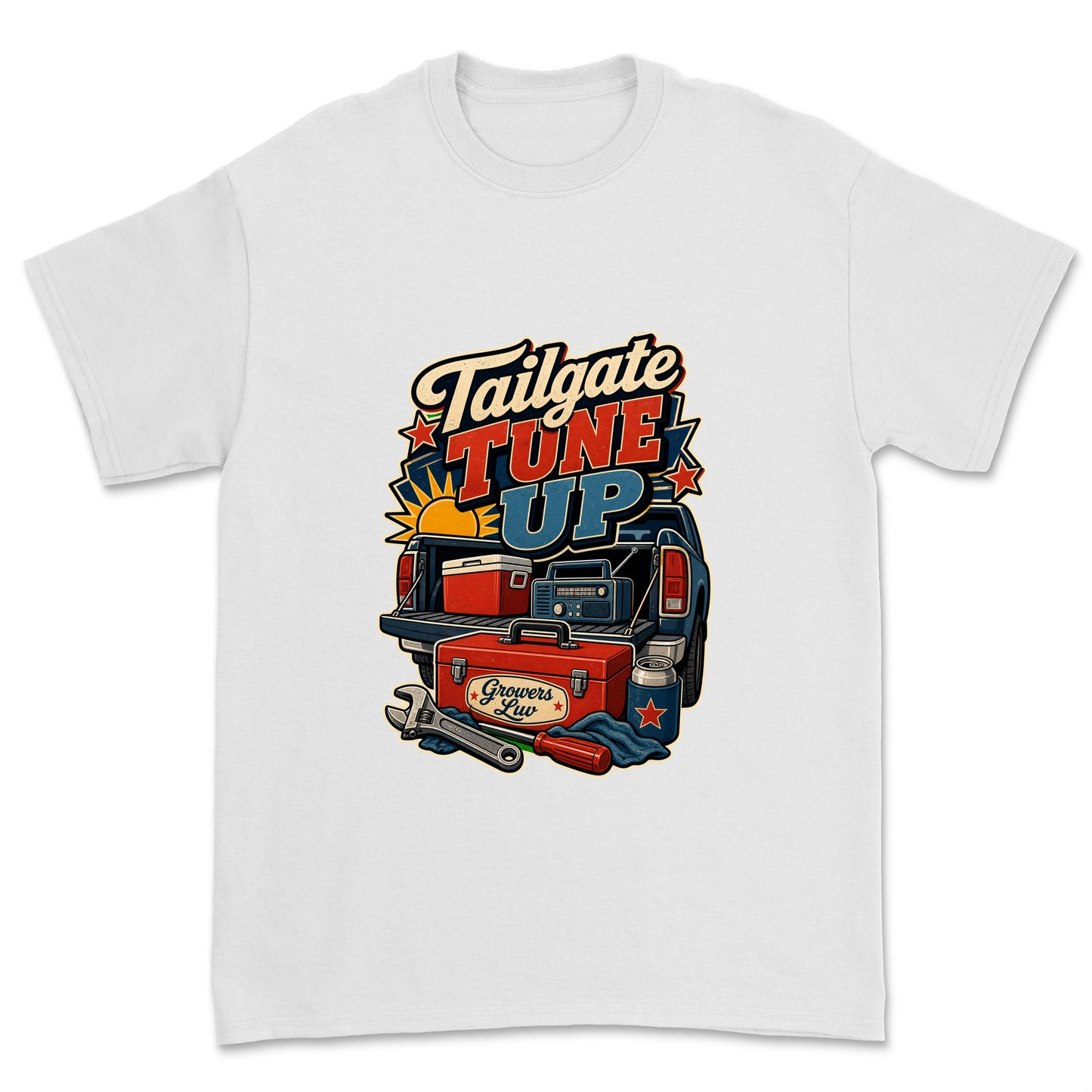 Tailgate Tune Up Men's Gildan Graphic Tee in White