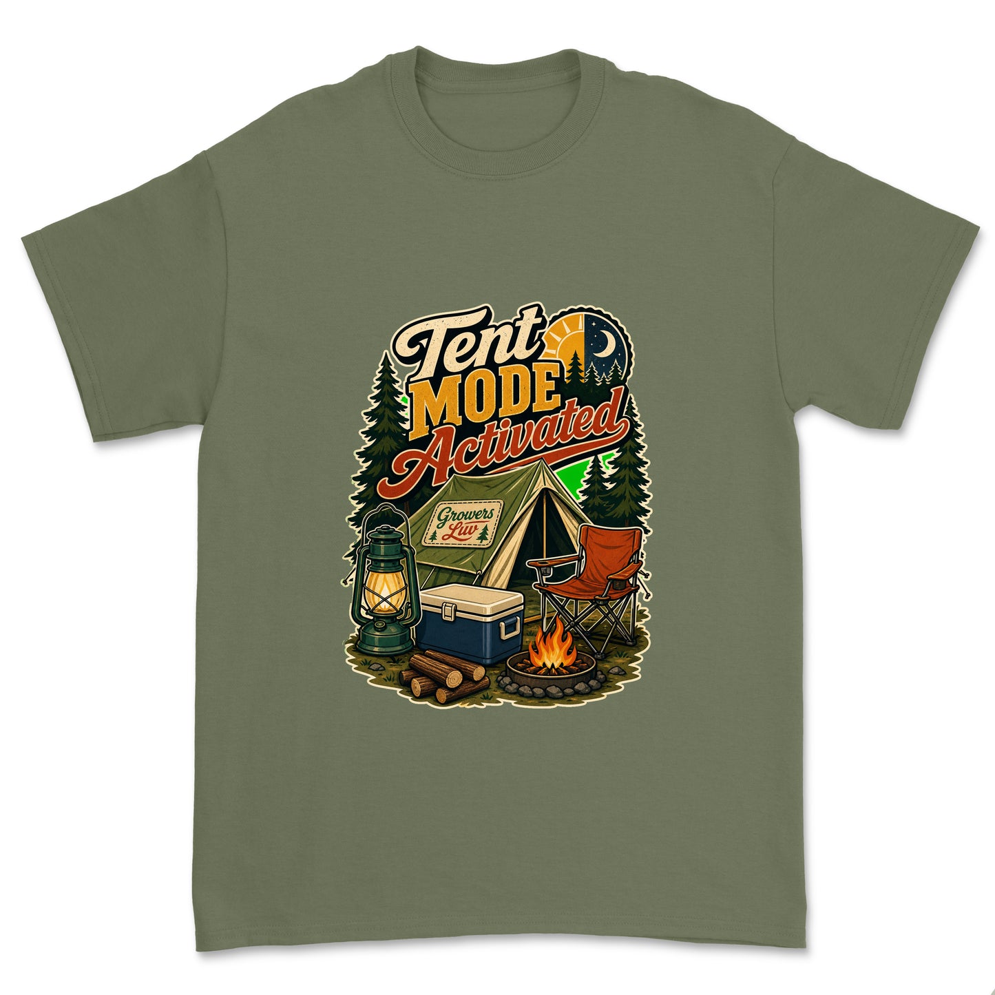 Tent Mode Activated Men's Gildan Graphic Tee in Military Green