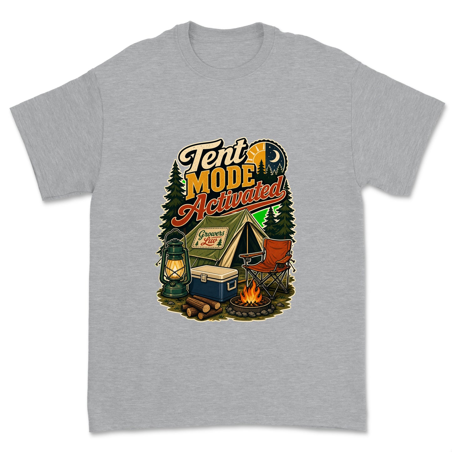 Tent Mode Activated Men's Gildan Graphic Tee in Sport Grey Heather