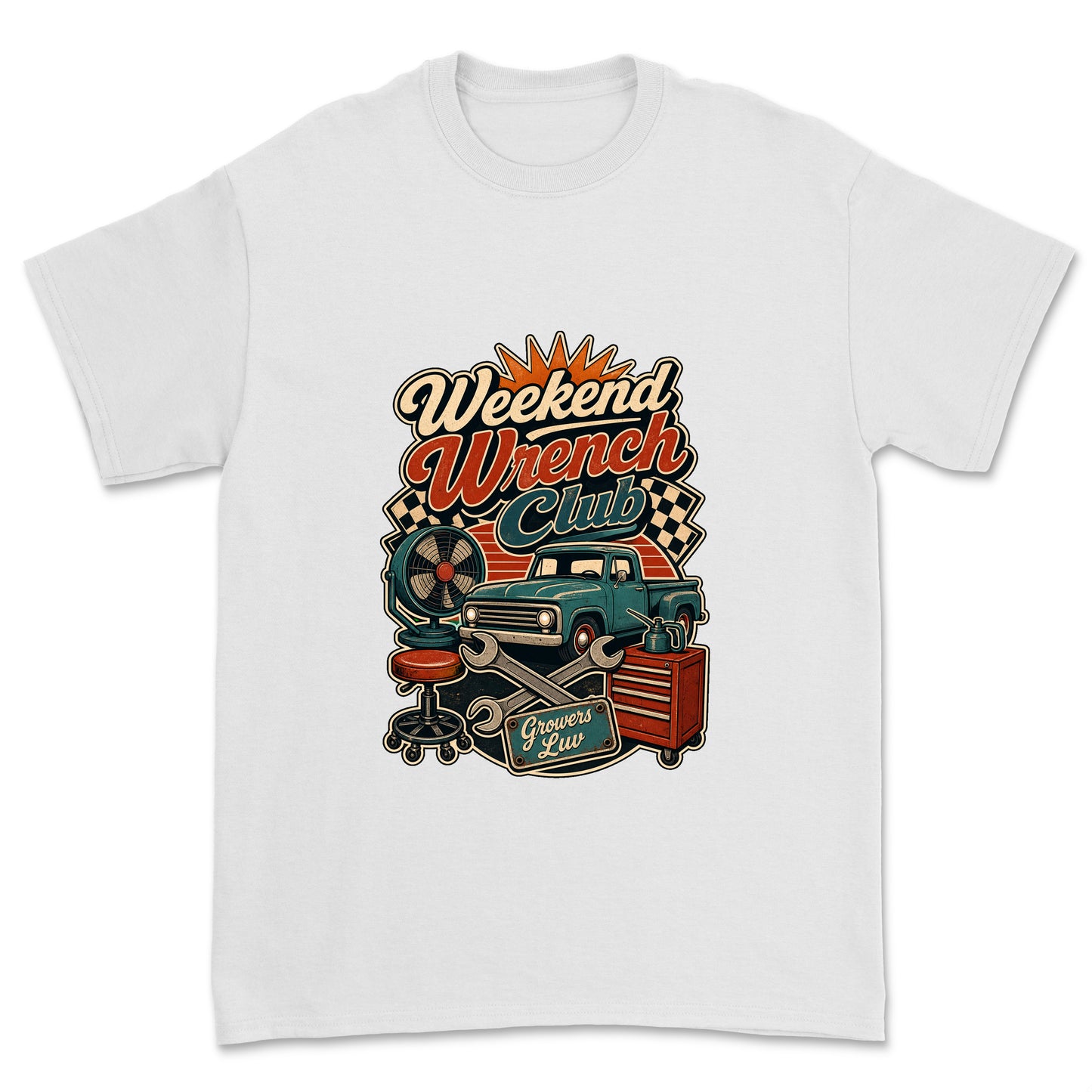 Weekend Wrench Club Men's Gildan Graphic Tee in White